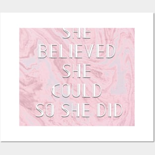 She Believed She Could So She Did Neck Gator Pink Swirl Marble Posters and Art